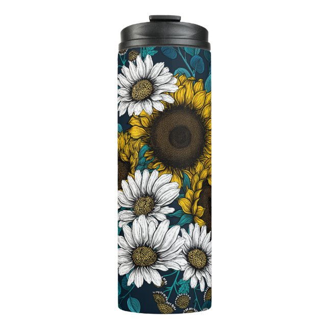Sunflowers and daisies, summer garden 2 thermal tumbler (Front)
