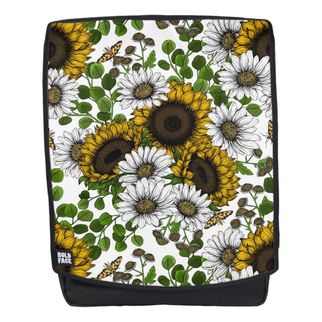 Sunflowers and daisies, summer garden 3 backpack (Front)