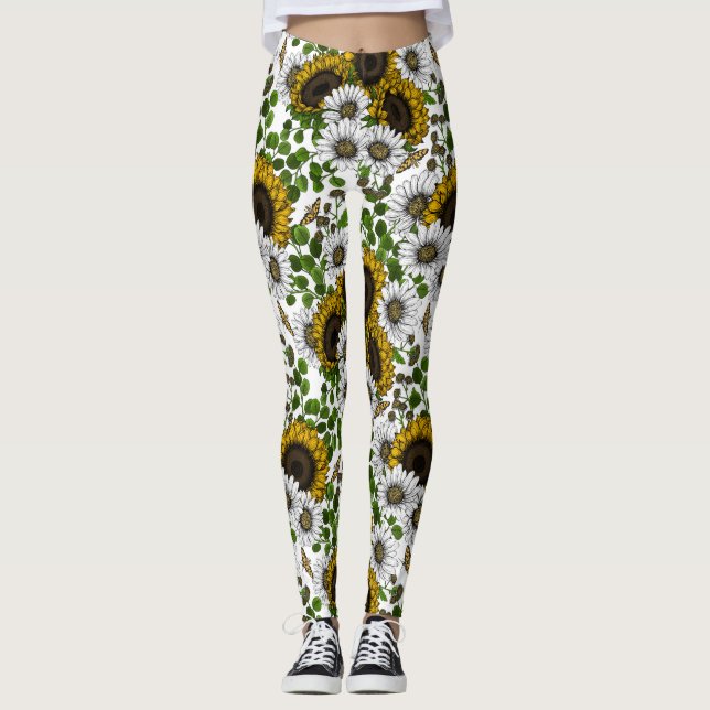 Sunflowers and daisies, summer garden 3 leggings (Front)