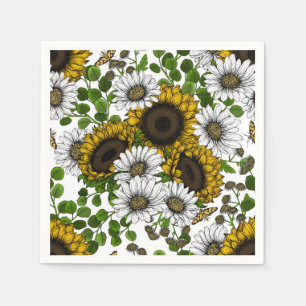 Sunflowers and daisies, summer garden 3 napkin