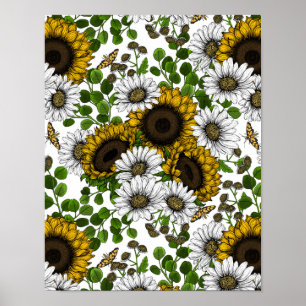 Sunflowers and daisies, summer garden 3 poster