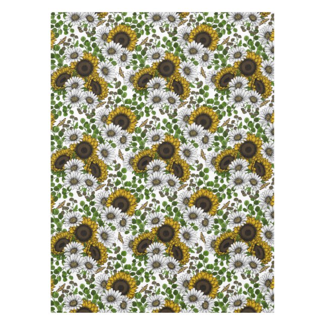 Sunflowers and daisies, summer garden 3 tablecloth (Front)