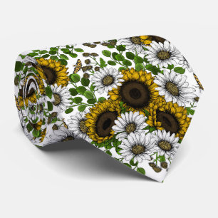 Sunflowers and daisies, summer garden 3 tie