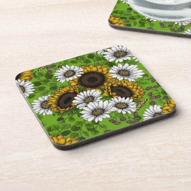 Sunflowers and daisies, summer garden coaster (Left Side)