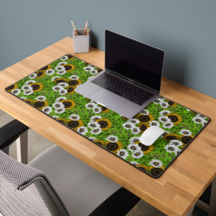 Sunflowers and daisies, summer garden desk mat
