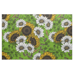 Sunflowers and daisies, summer garden fabric