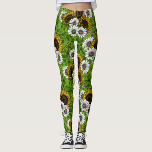 Sunflowers and daisies, summer garden leggings