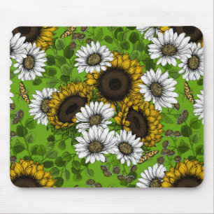 Sunflowers and daisies, summer garden mouse mat