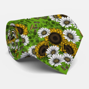 Sunflowers and daisies, summer garden tie