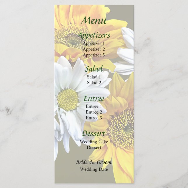 Sunflowers and Daisies Wedding Menu (Front)