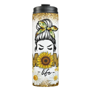 Sunflowers and Daisy Flowers With Mum Life Theme Thermal Tumbler