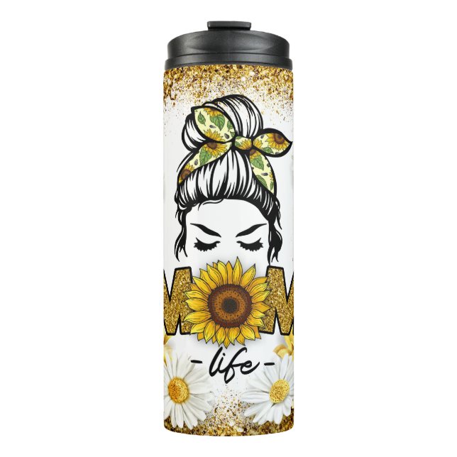 Sunflowers and Daisy Flowers With Mum Life Theme Thermal Tumbler (Front)