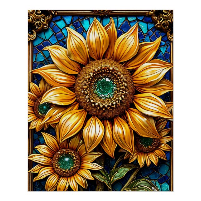 Sunflowers and Decorative Frame Elements Poster (Front)