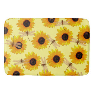 Sunflowers And Dragonflies,   Bath Mat