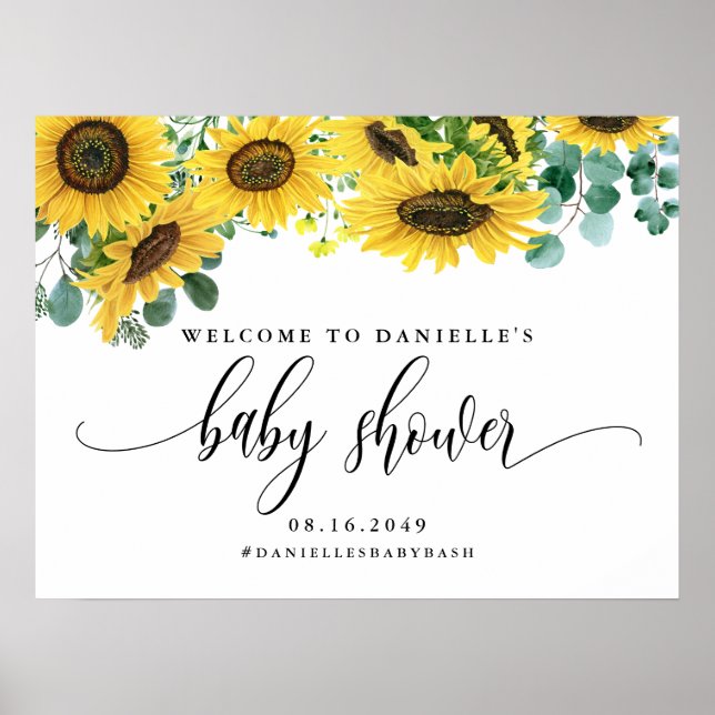 Sunflowers and Eucalyptus Baby Shower Welcome Poster (Front)