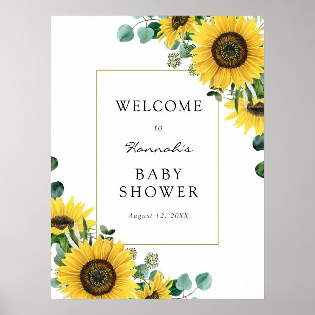 Sunflowers and Eucalyptus Baby Shower Welcome Sign (Front)