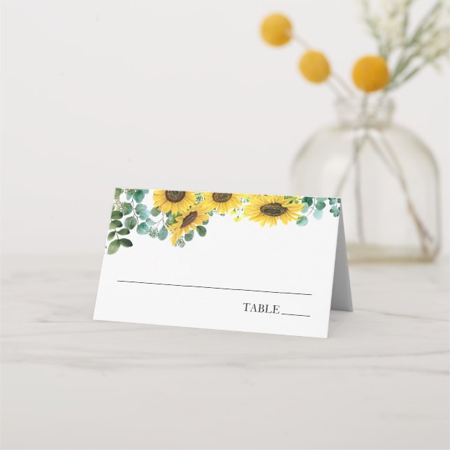 Sunflowers and Eucalyptus Name Place Cards (Front)