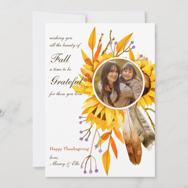 Sunflowers and Feathers Photo Card (Front)