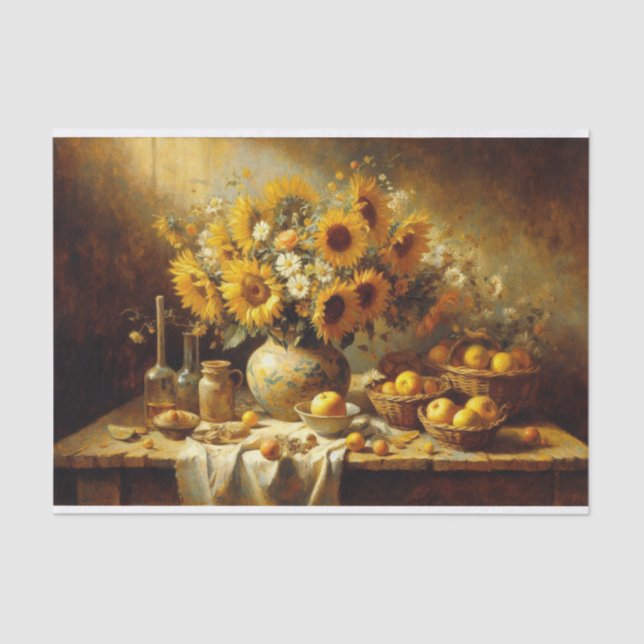 Sunflowers and Fruit Still Life Painting Decoupage Tissue Paper (Front)