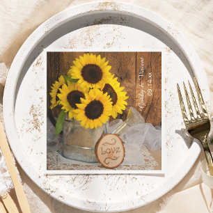 Sunflowers and Garden Watering Can Barn Wedding Napkin