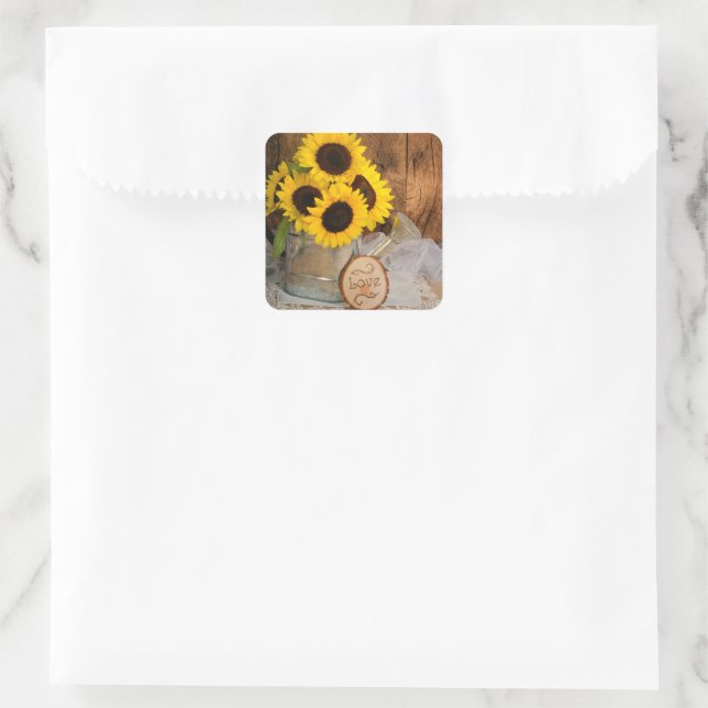 Sunflowers and Garden Watering Can Barn Wedding Square Sticker (Bag)