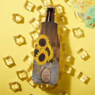 Sunflowers and Garden Watering Can Wedding Favours Bottle Cooler