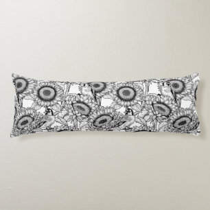 Sunflowers and goldfinches in black and white body cushion