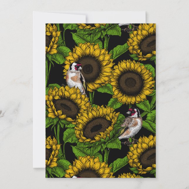 Sunflowers and goldfinches on black (Front)