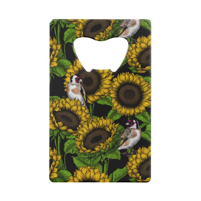 Sunflowers and goldfinches on black (Front)