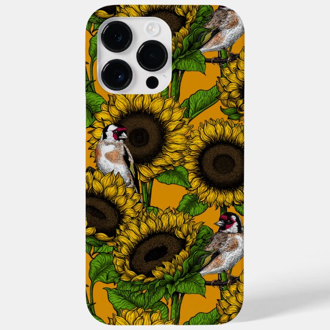 Sunflowers and goldfinches on orange Case-Mate iPhone case (Back)