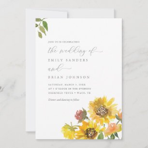 Sunflowers and Greenery Elegant Rustic Wedding Invitation