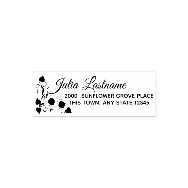 Sunflowers and Heart Vine Personal Address Self-inking Stamp (Design)