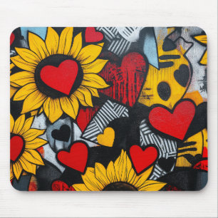 sunflowers and hearts mouse mat