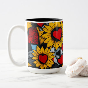 sunflowers and hearts Two-Tone coffee mug