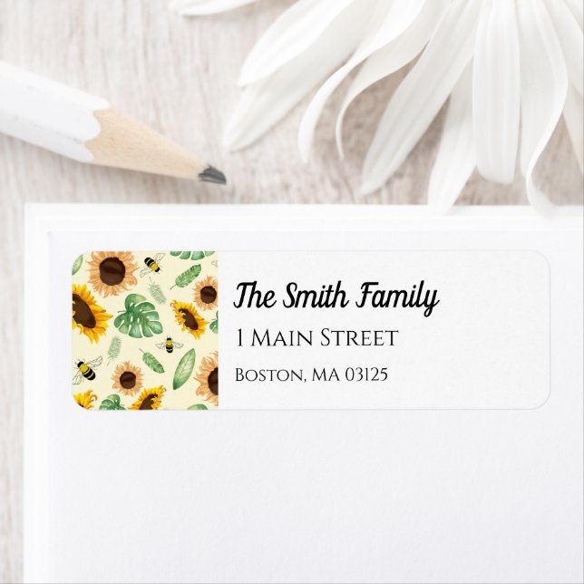 Sunflowers and Honey Bee Return Address Labels (Insitu)