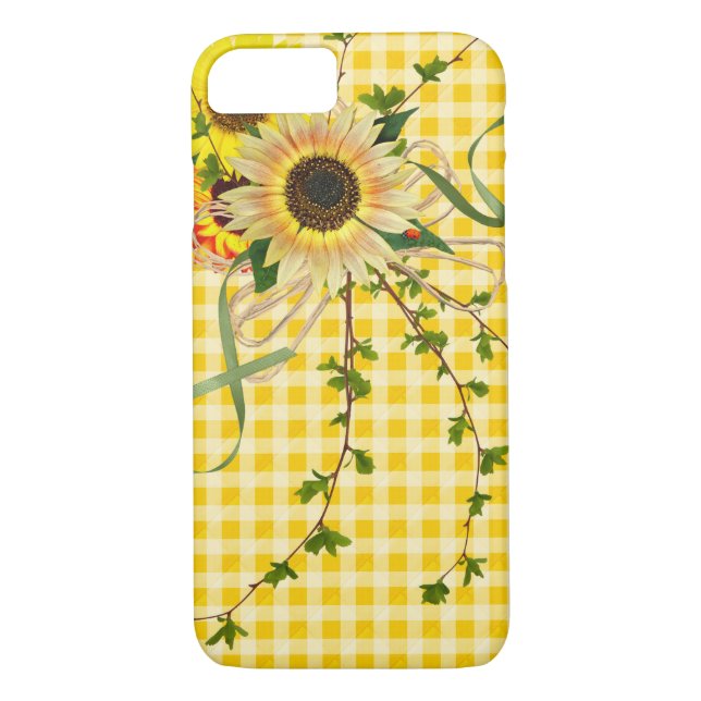 sunflowers and lady bug on ginham Case-Mate iPhone case (Back)