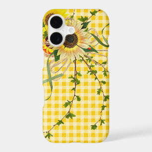 sunflowers and ladybug on gingham