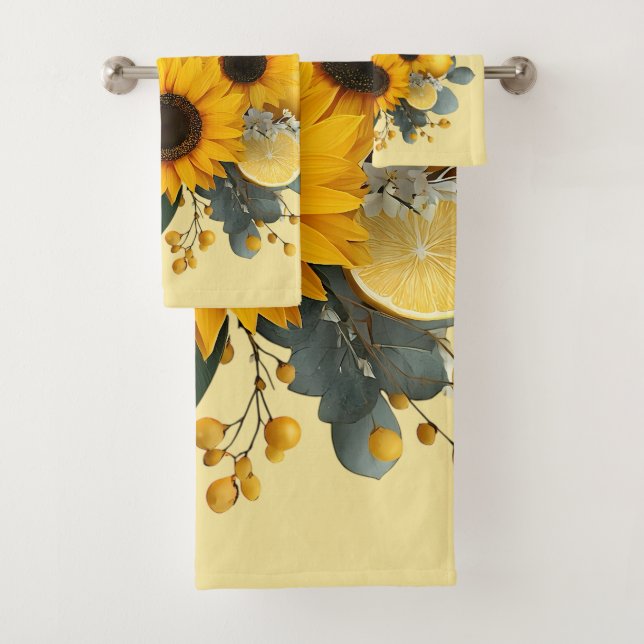 Sunflowers and Lemons Autumn Arrangement Towel (Insitu)