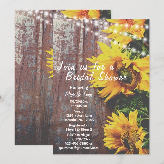 Sunflowers and Lights Rustic Country Bridal Shower Invitation (Front/Back)