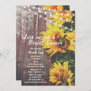 Sunflowers and Lights Rustic Country Bridal Shower Invitation