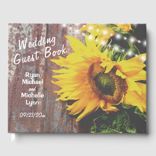 Sunflowers and Lights Rustic Country Wedding Guest Book