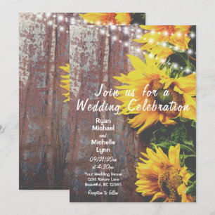 Sunflowers and Lights Rustic Country Wedding Invitation