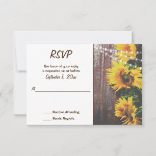 Sunflowers and Lights Rustic Country Wedding RSVP Card