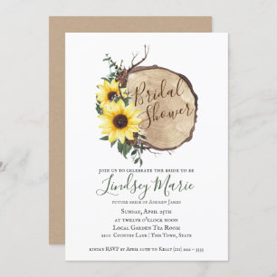 Sunflowers and Log Slice Bridal Shower Invitation