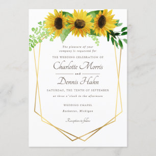 Sunflowers and navy wedding invitation