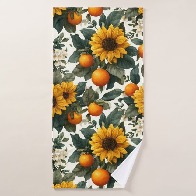 Sunflowers and Oranges Autumn Design Bath Towel (Bath Towel)