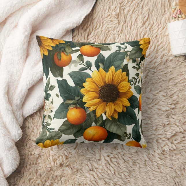 Sunflowers and Oranges Autumn Design Cushion (Blanket)