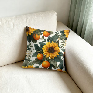 Sunflowers and Oranges Autumn Design Cushion