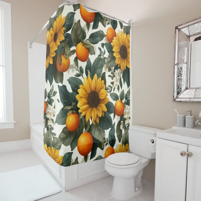 Sunflowers and Oranges Autumn Design Shower Curtain (In Situ)