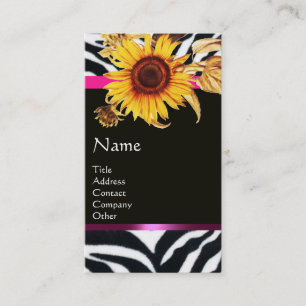 SUNFLOWERS AND PINK BLACK WHITE ZEBRA FUR BUSINESS CARD